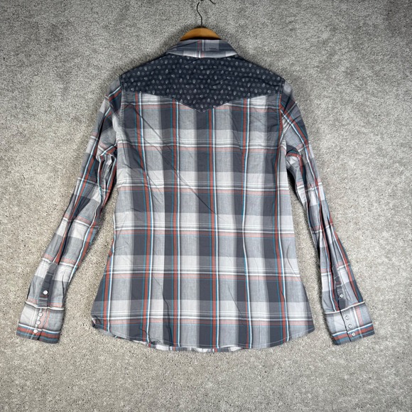 Roper Women's M Plaid Pearl Snap Western Rodeo Shirt Gray - Picture 8 of 10